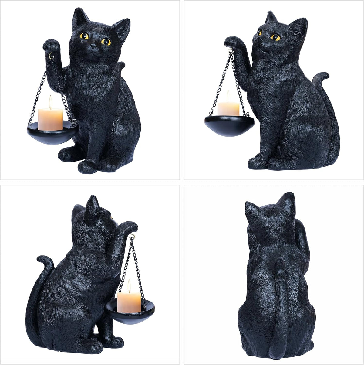 Gothic Black Cat Lamp with Tealight Candle Holder