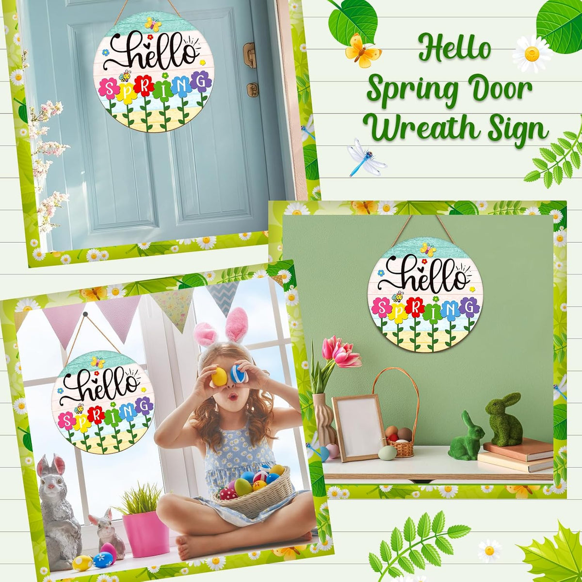 Wooden Hello Spring Door Sign