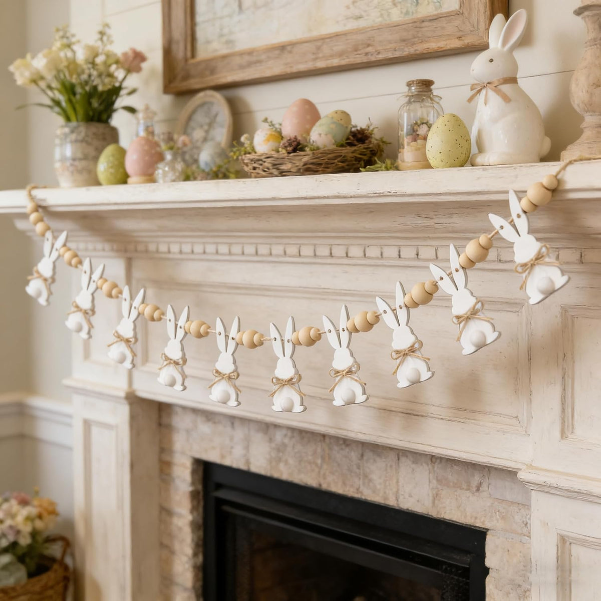 Bunny Garland with Wood Beads, 6.5Ft