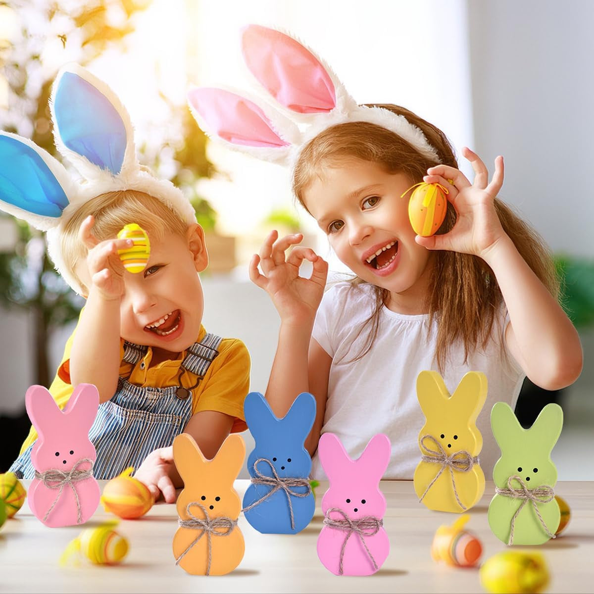Wooden Easter Bunny Decor, Set of 6