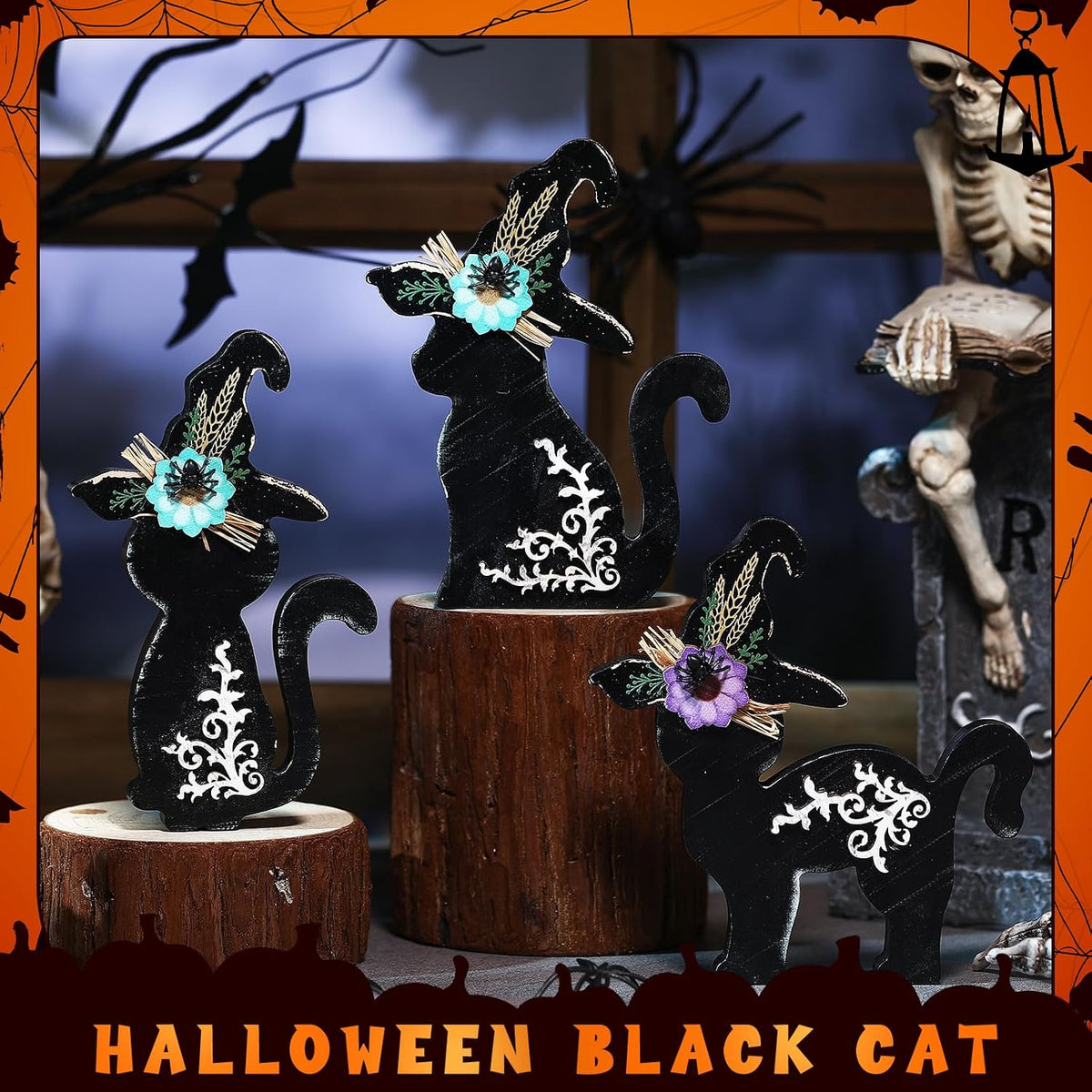 Rustic Farmhouse Black Cat Trio