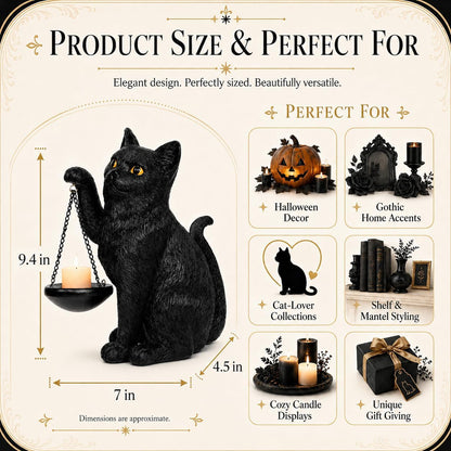 Gothic Black Cat Lamp with Tealight Candle Holder