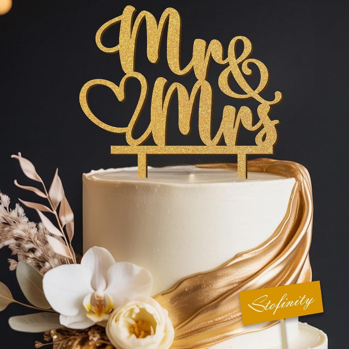Boho Mr and Mrs Wood Cake Topper