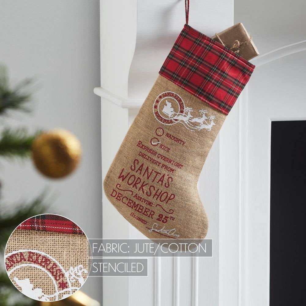 Country Black Santa'S Workshop Christmas Stocking, 20 In.