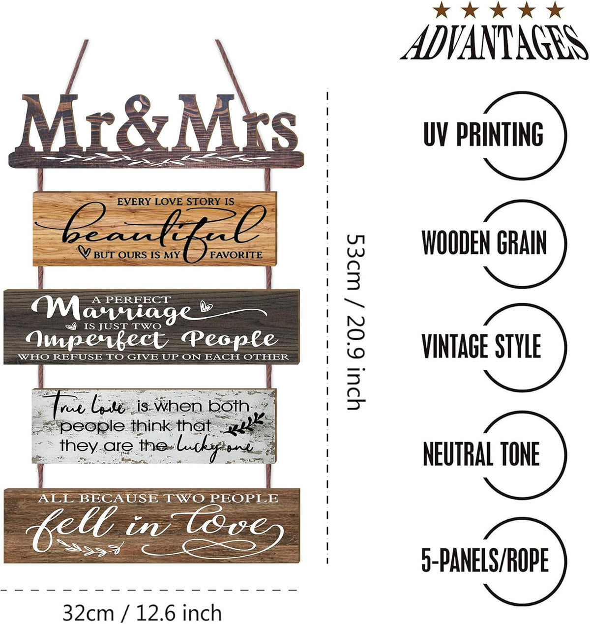Mr & Mrs Rustic Wall Collage Sign, 5Pc