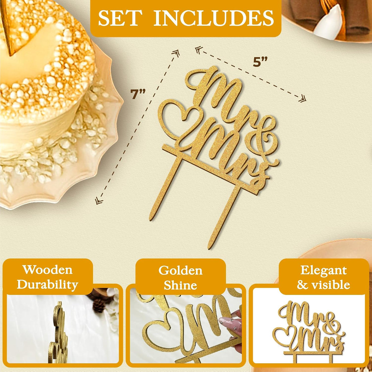 Boho Mr and Mrs Wood Cake Topper