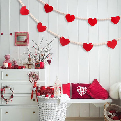 Wood Bead Garland with Felt Hearts