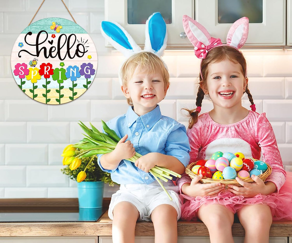 Wooden Hello Spring Door Sign