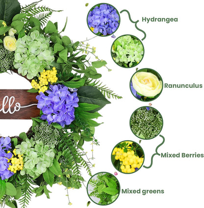 Greenery Hydrangea Spring Wreath, 24"