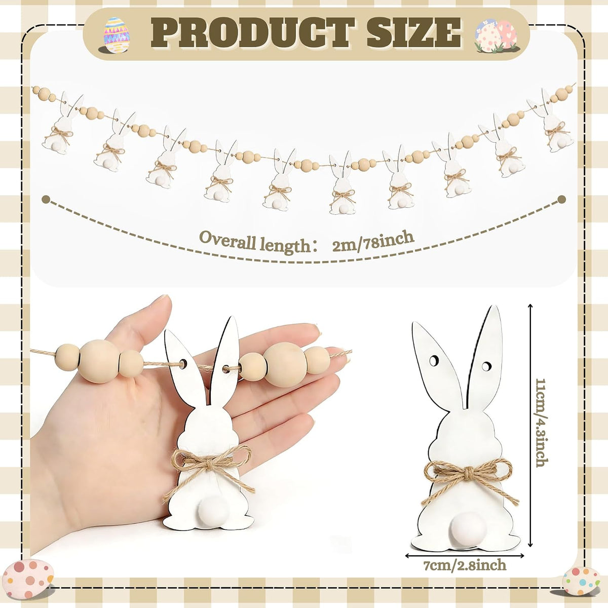 Bunny Garland with Wood Beads, 6.5Ft