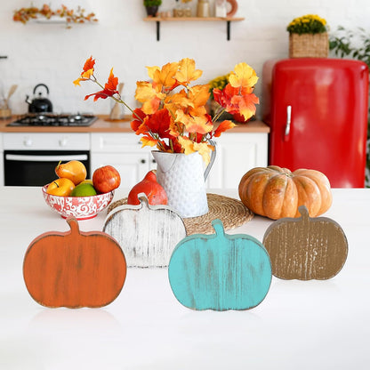 Wooden Fall Pumpkins Decorations, Set of 4 (Farmhouse Thanksgiving Tiered Tray Decor)