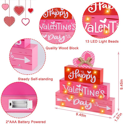 Light-Up Happy Valentine'S Day Wooden Sign