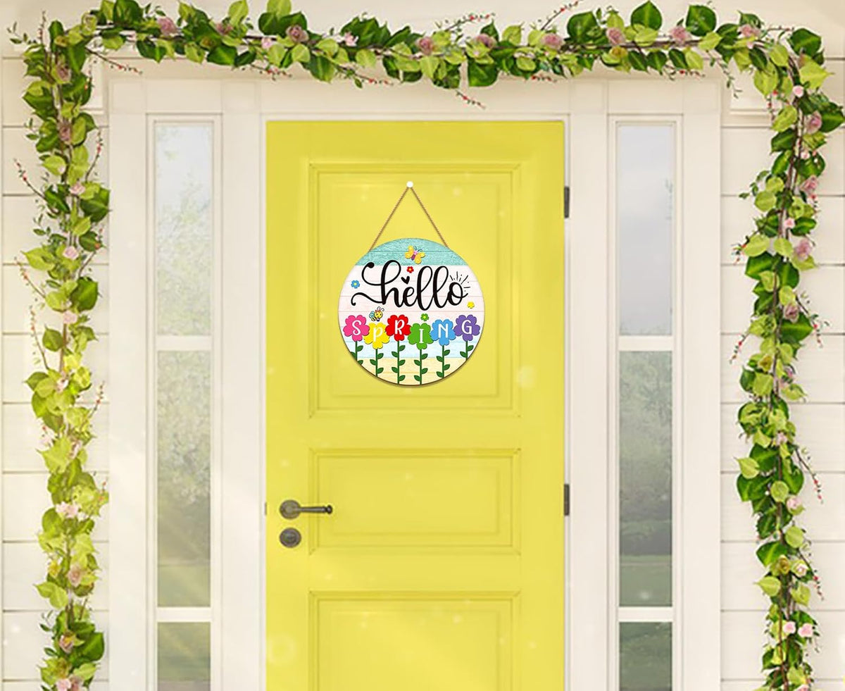 Wooden Hello Spring Door Sign