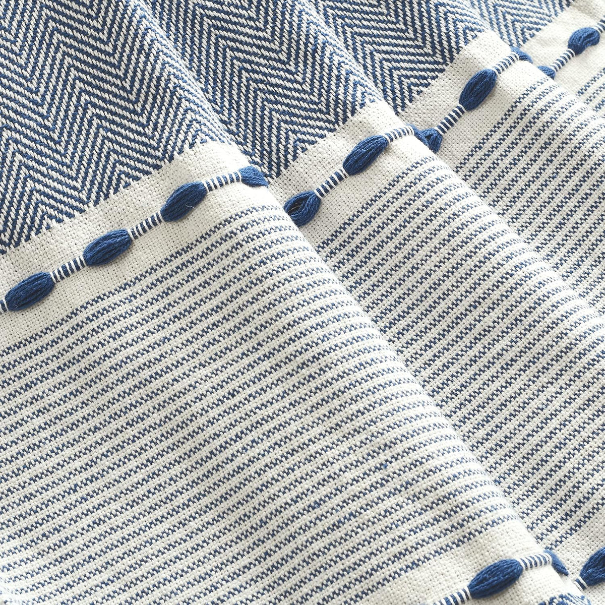 Navy & White Tassel Throw Blanket