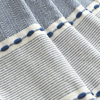 Navy & White Tassel Throw Blanket