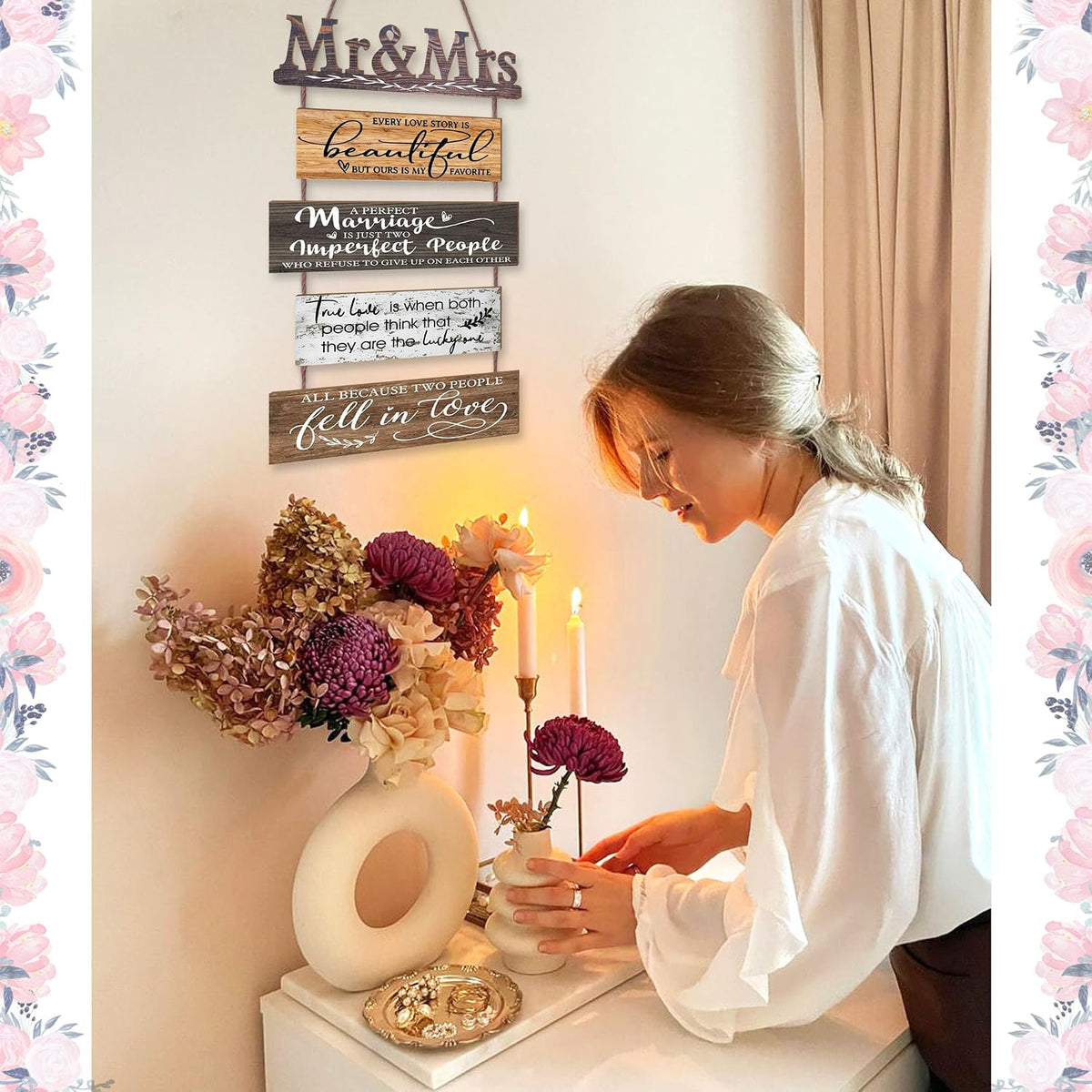 Mr & Mrs Rustic Wall Collage Sign, 5Pc
