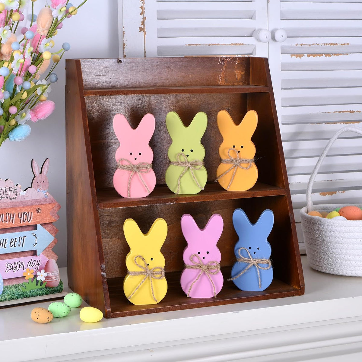 Wooden Easter Bunny Decor, Set of 6