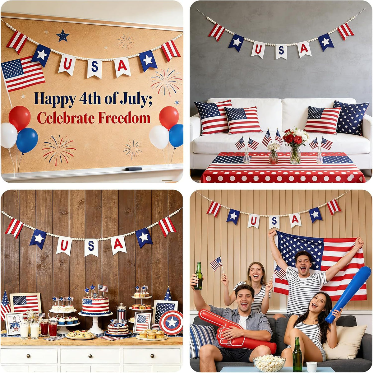 American Flag Style Garland, 9.84Ft