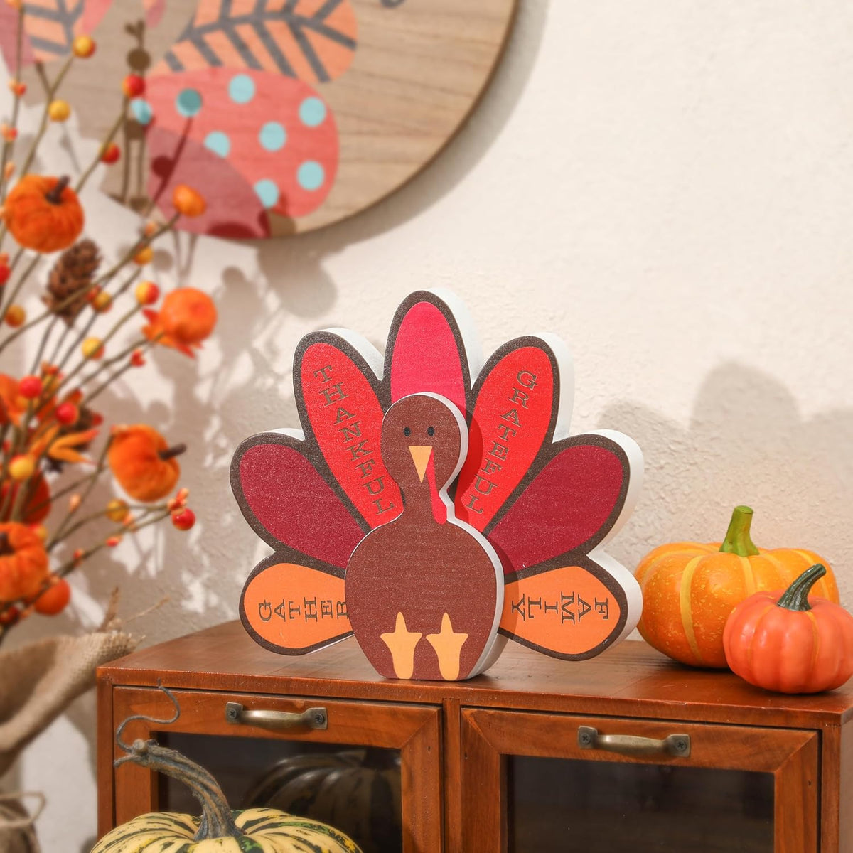 Wooden Standing Turkey with Thankful Sign