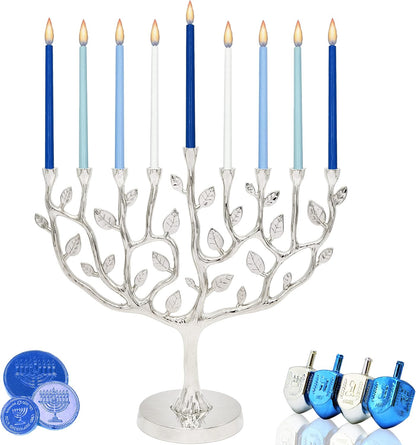 Tree of Life Menorah, Antique Silver