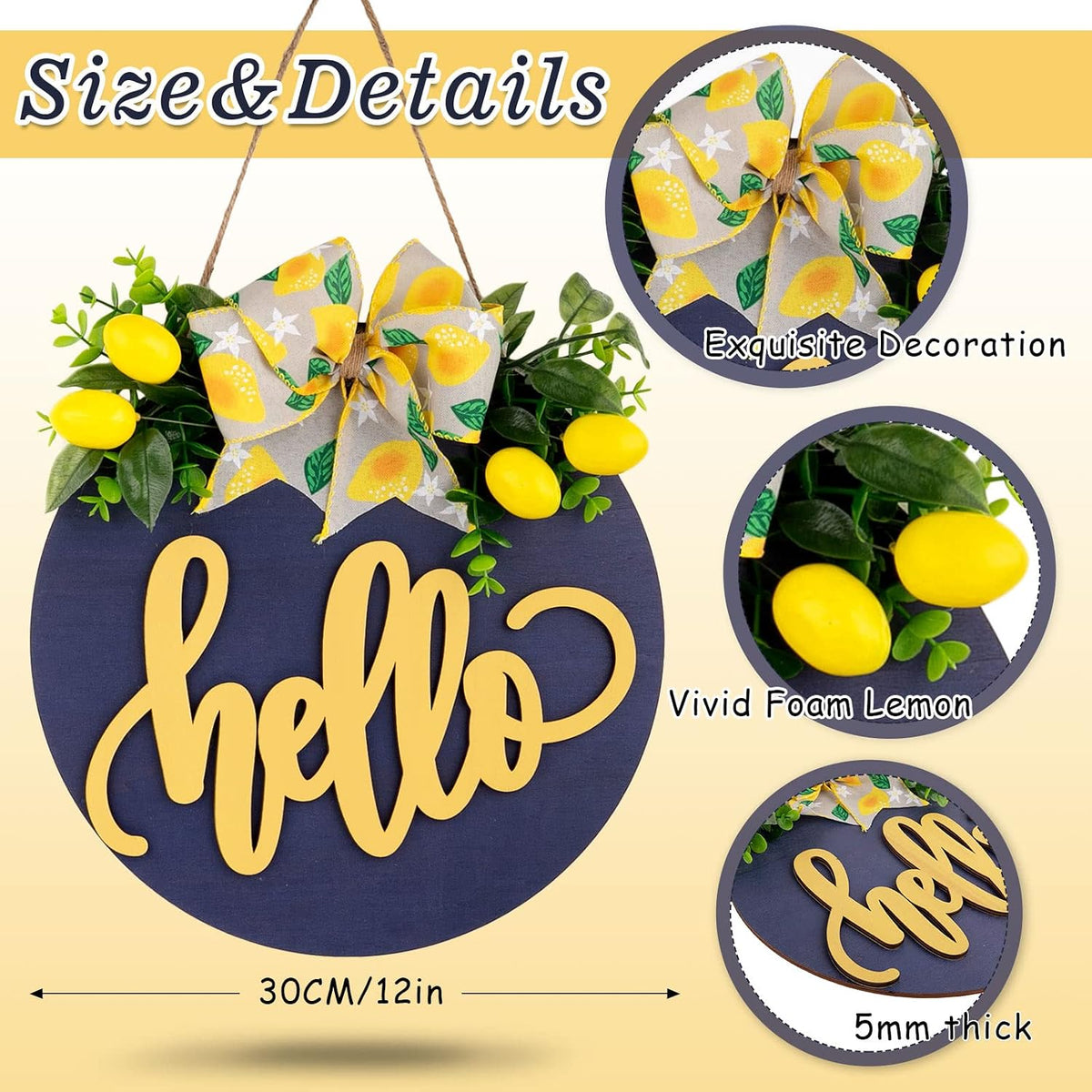 3D Hello Summer Lemon Door Sign