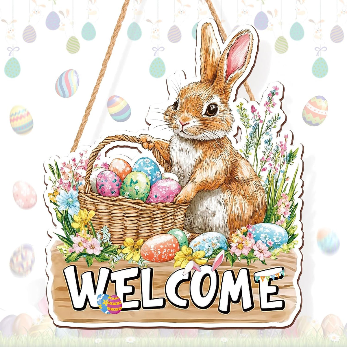Easter Bunny Welcome Wooden Door Sign
