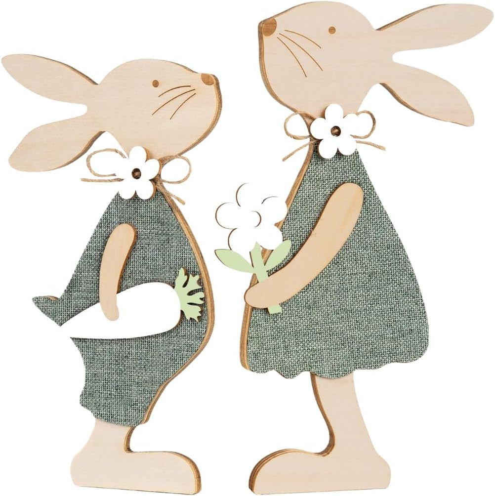 Wooden Farmhouse Easter Bunnies, Set of 2