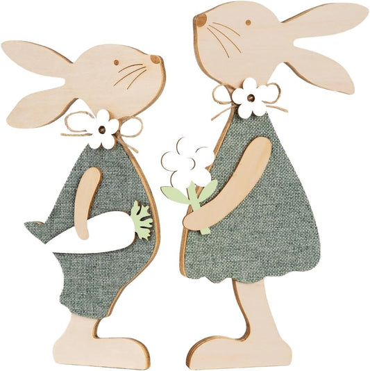 Wooden Farmhouse Easter Bunnies, Set of 2