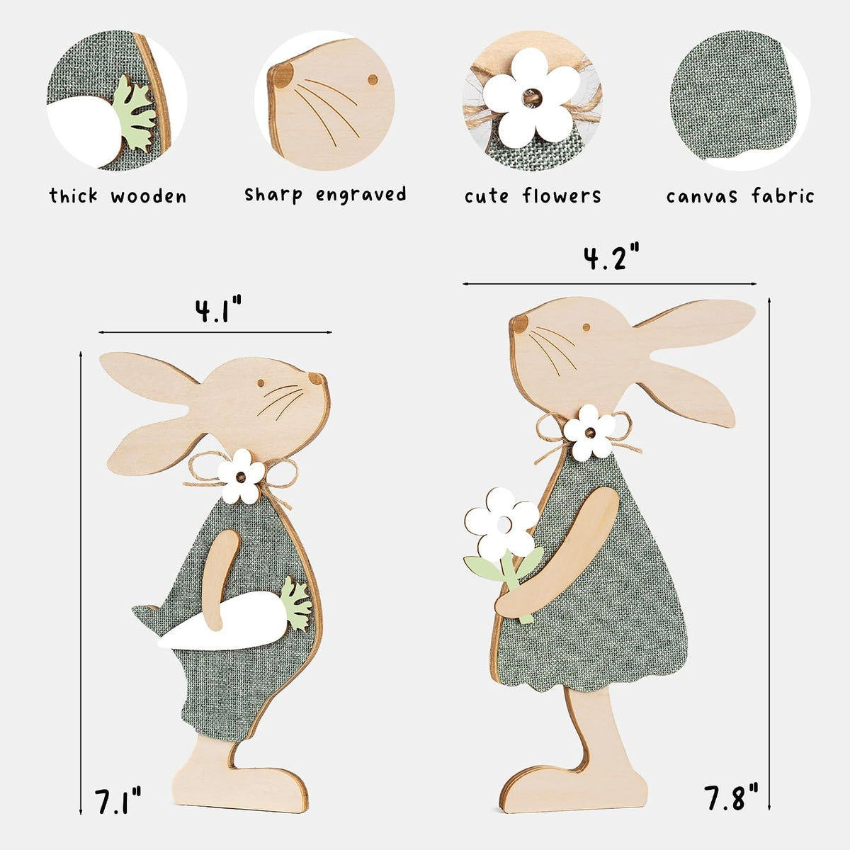 Wooden Farmhouse Easter Bunnies, Set of 2