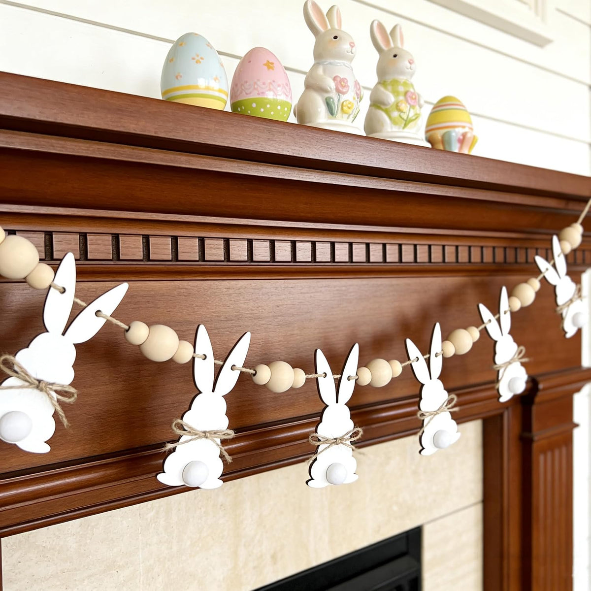 Bunny Garland with Wood Beads, 6.5Ft