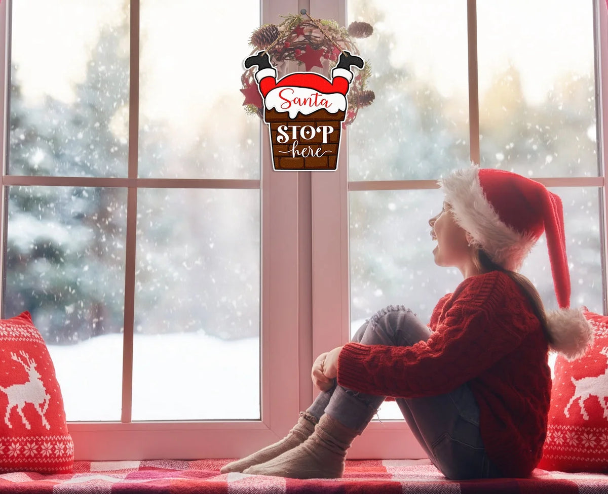 Santa Stop Here Farmhouse Door Sign