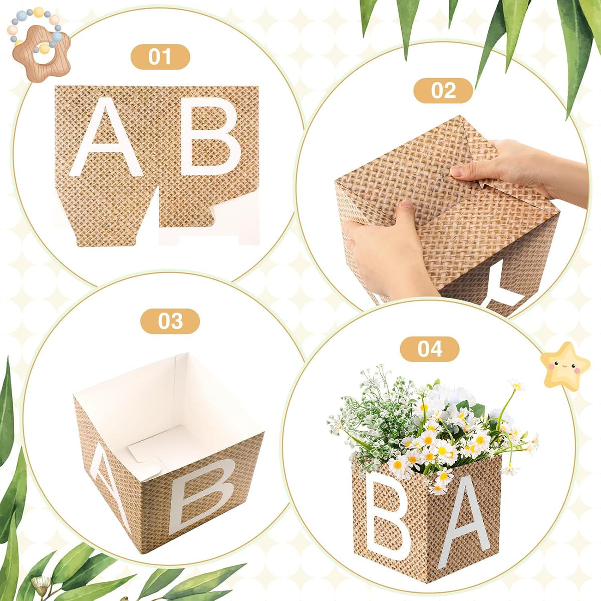 Burlap Baby Shower Centerpiece Boxes, 6Pc
