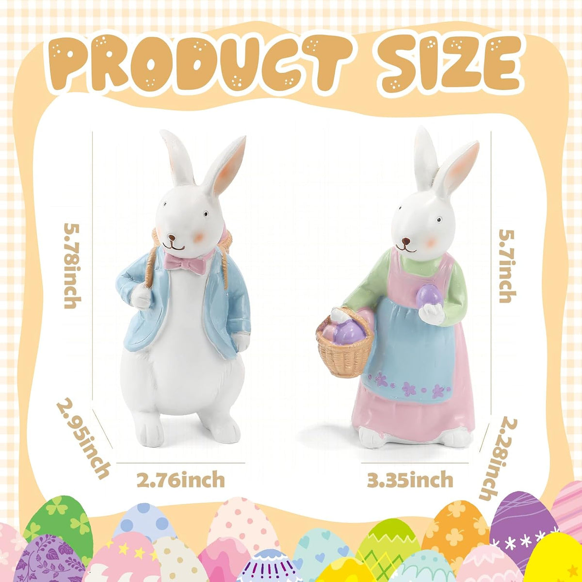 Resin Easter Bunny Figurines with Basket, Set of 2