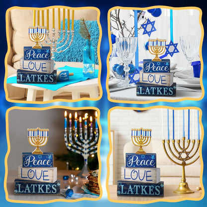 Wooden Menorah Block Signs, Set of 4