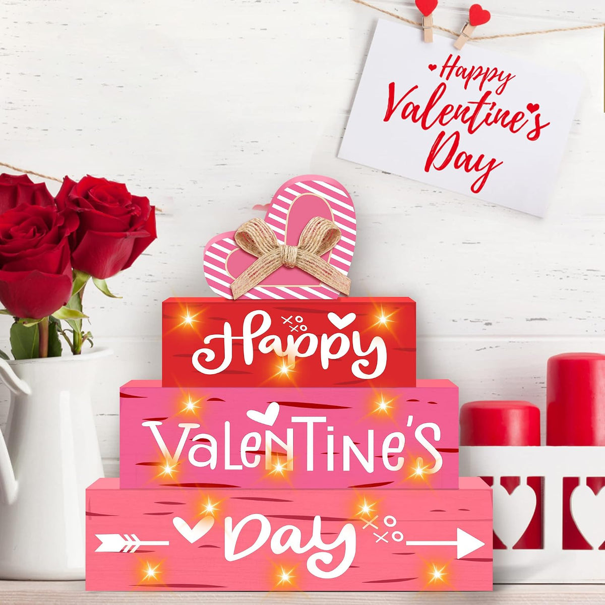 Light-Up Happy Valentine'S Day Wooden Sign