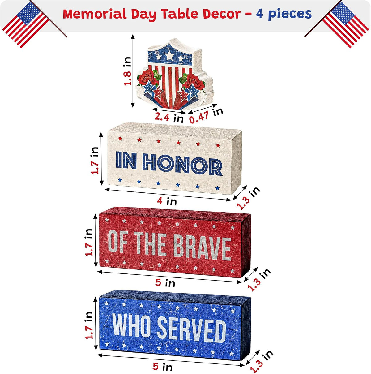 Patriotic Table Centerpiece Signs, Pack of 4
