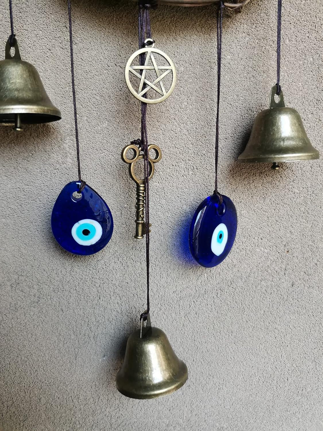 Witch Bells for Door Knob Protection,Witchy Wicca Decor Clear Negative Energies with Blue Evil Eyes for Home Garden Courtyard Decor Protection