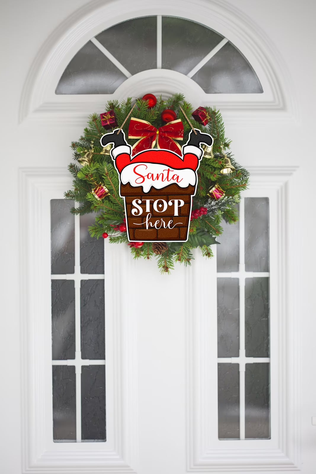 Santa Stop Here Farmhouse Door Sign
