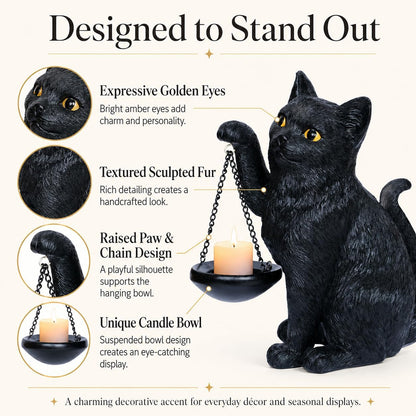 Gothic Black Cat Lamp with Tealight Candle Holder