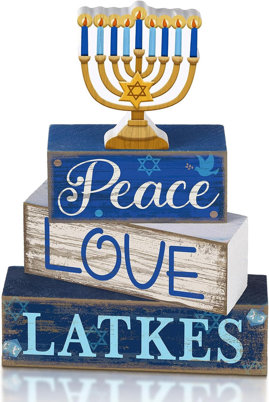 Wooden Menorah Block Signs, Set of 4