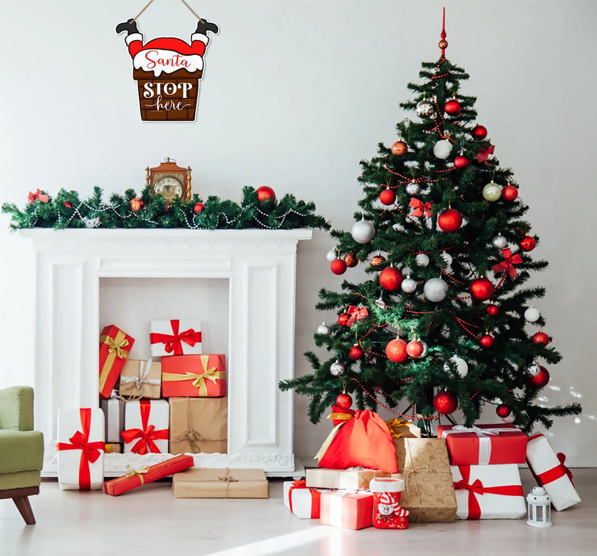 Santa Stop Here Farmhouse Door Sign
