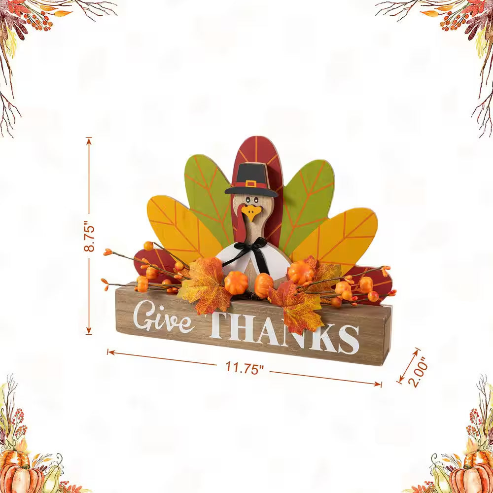 11.75 In. L Thanksgiving Wooden Turkey Table Decor