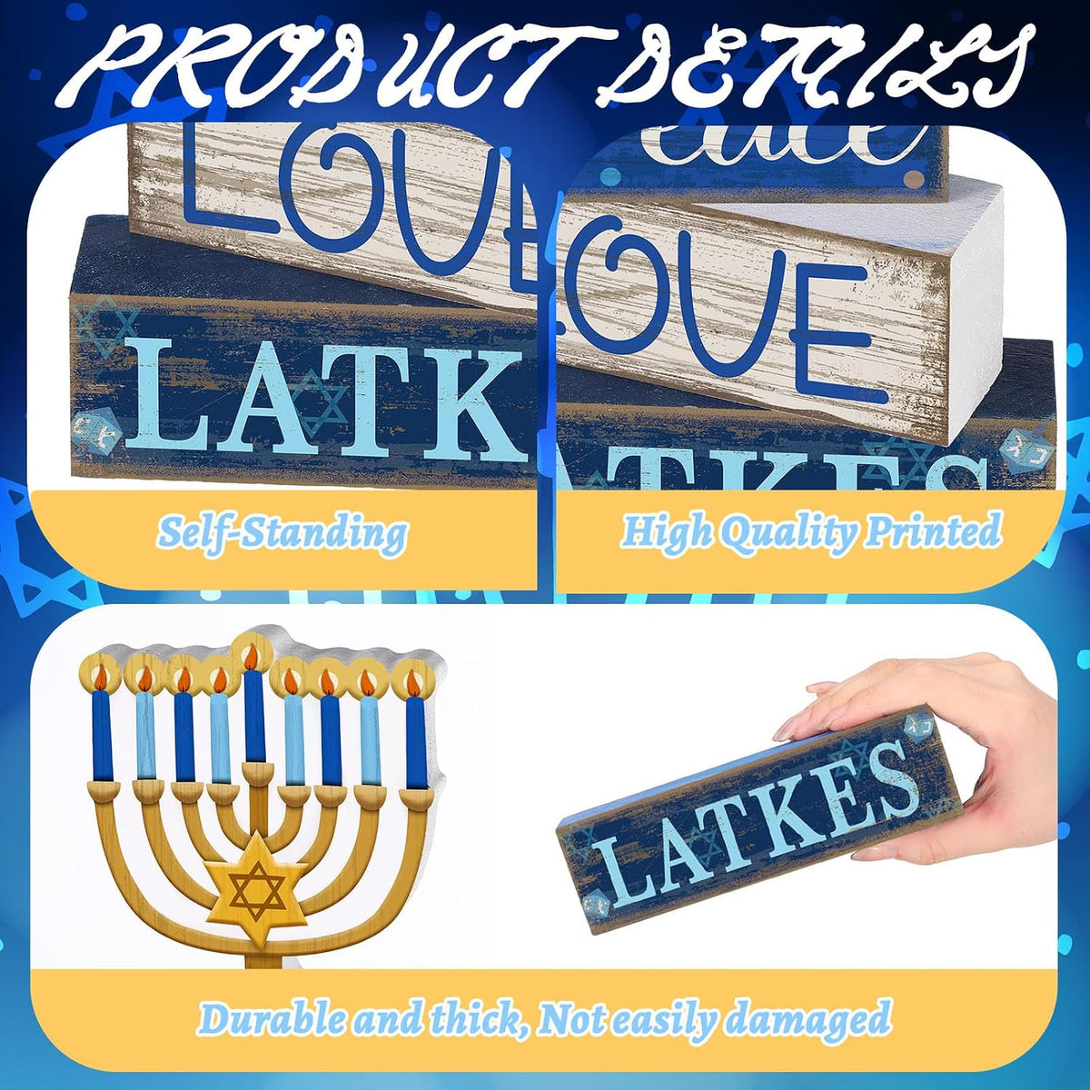 Wooden Menorah Block Signs, Set of 4
