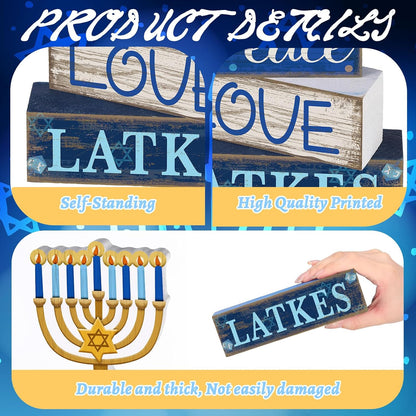 Wooden Menorah Block Signs, Set of 4