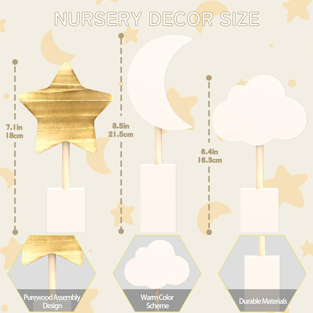 Moon & Stars Nursery Decor, 3Pc