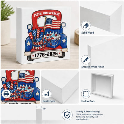 4Th of July Wooden Truck & Flag Sign