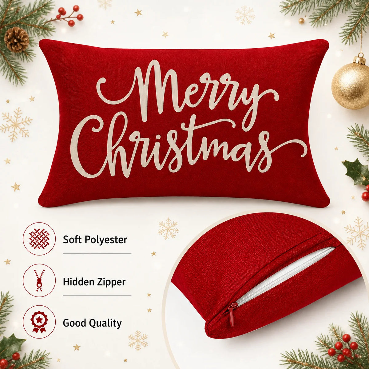 Red Farmhouse Christmas Pillow Cover, 12X20