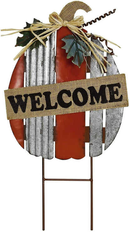 Rustic Pumpkin Garden Stake Metal Welcome Sign Fall Decor, Decorative Yard Décor Outdoor for Autumn Harvest Thanksgiving Halloween Decoration Home (Rustic Pumpkin)