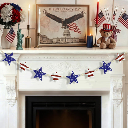 Patriotic Wooden Star Garland with Beads