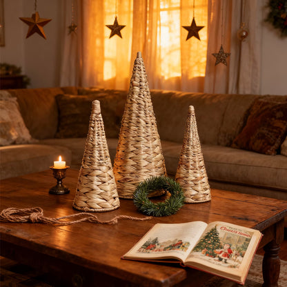 Wicker Tabletop Christmas Trees, 3Pc (Natural)
